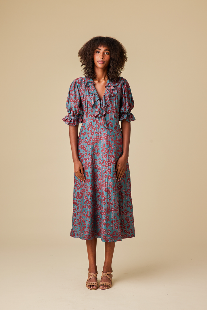 Isola Chanderi Silk Midi Dress