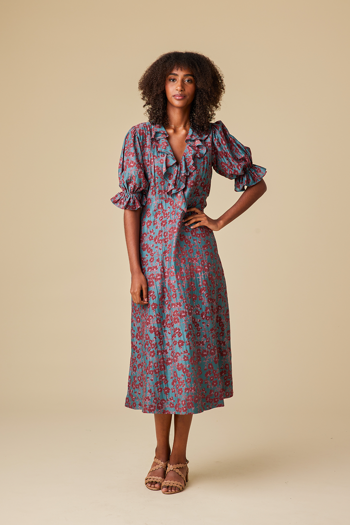 Isola Chanderi Silk Midi Dress