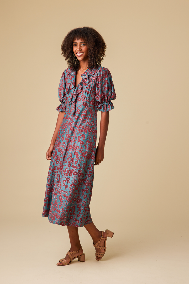 Isola Chanderi Silk Midi Dress