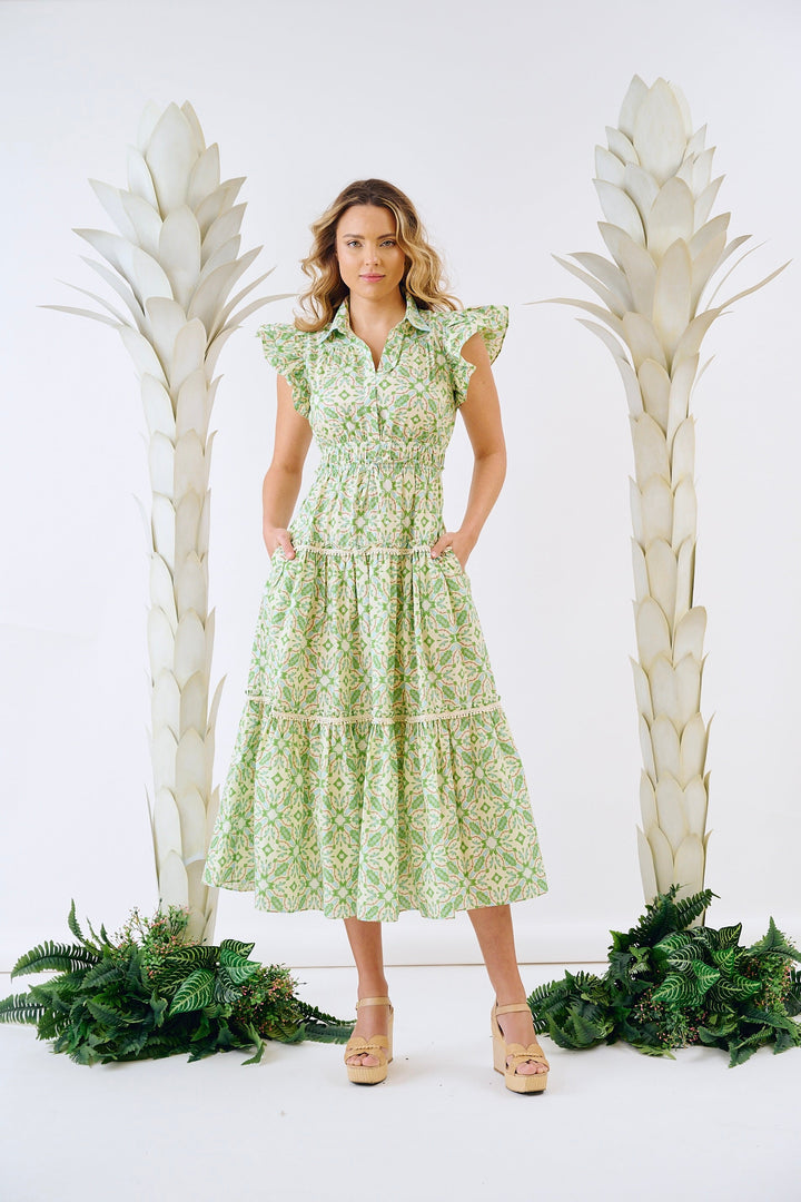 Flutter Sleeve Dress - Lagos Green