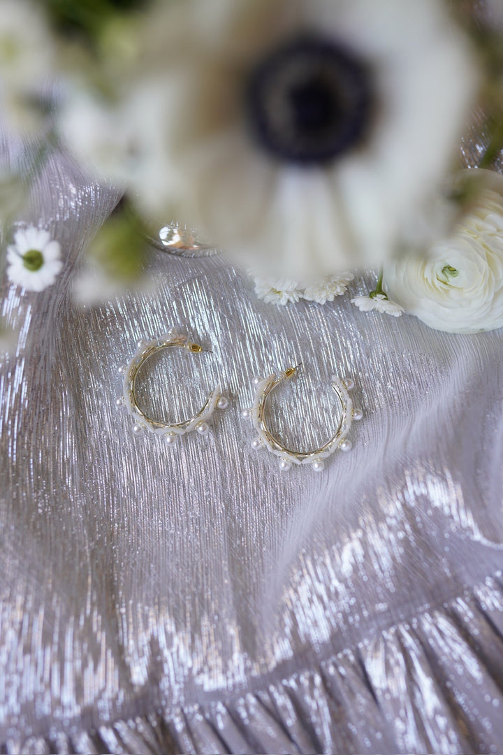 petite mother of pearl wildflower hoops