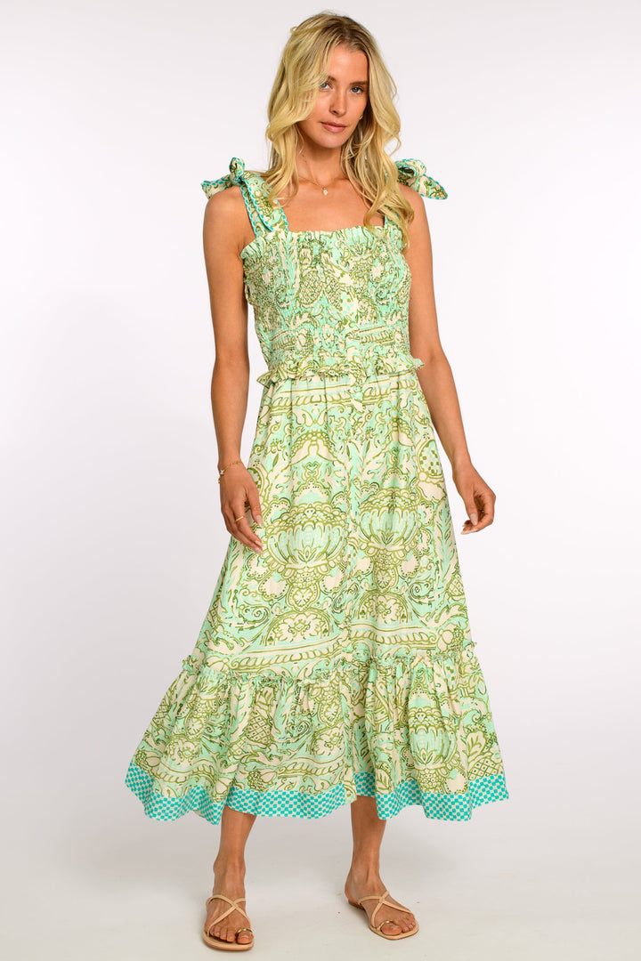 Deenie Dress in Damask Aqua