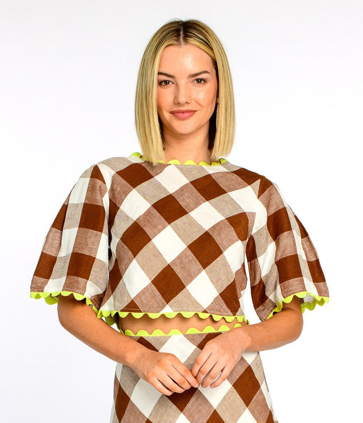 Paloma Top in Brown Gingham