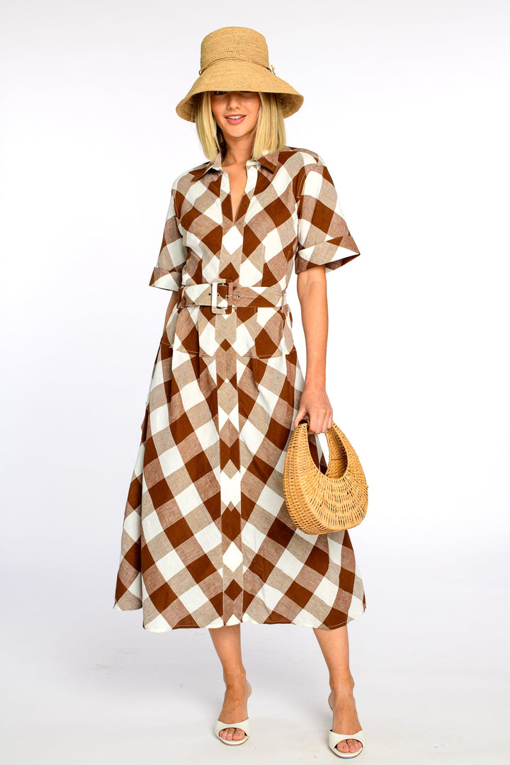 Collins Dress in Brown Gingham