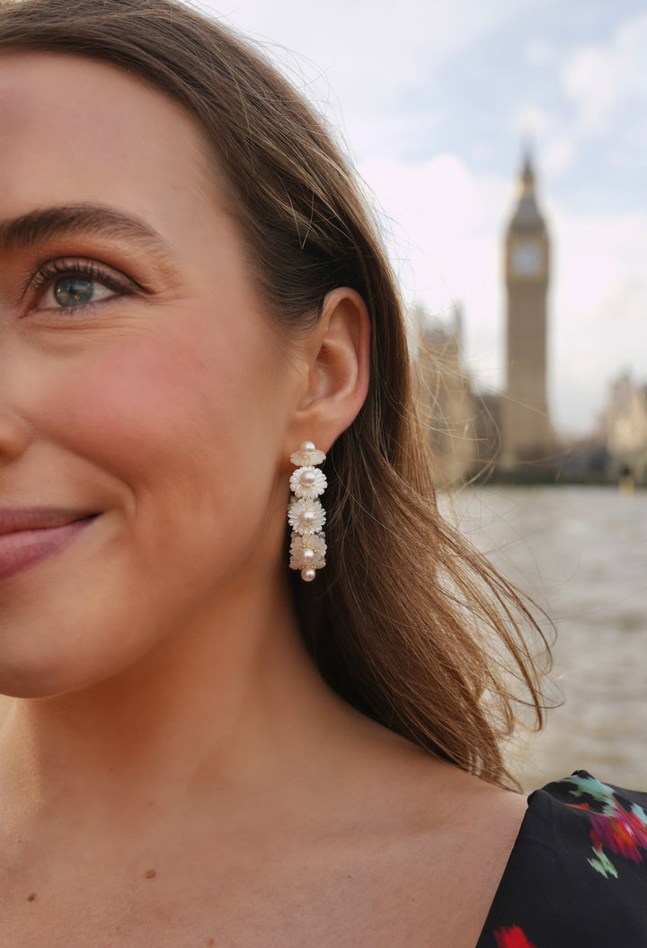 petite mother of pearl wildflower hoops