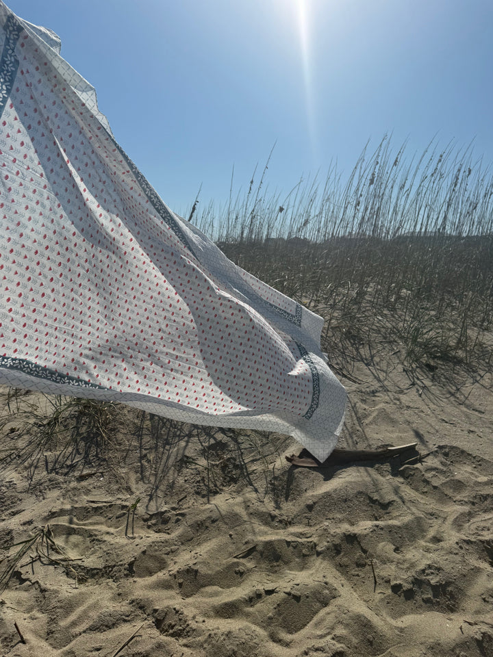 Block Print Pareo in Claire Poppy