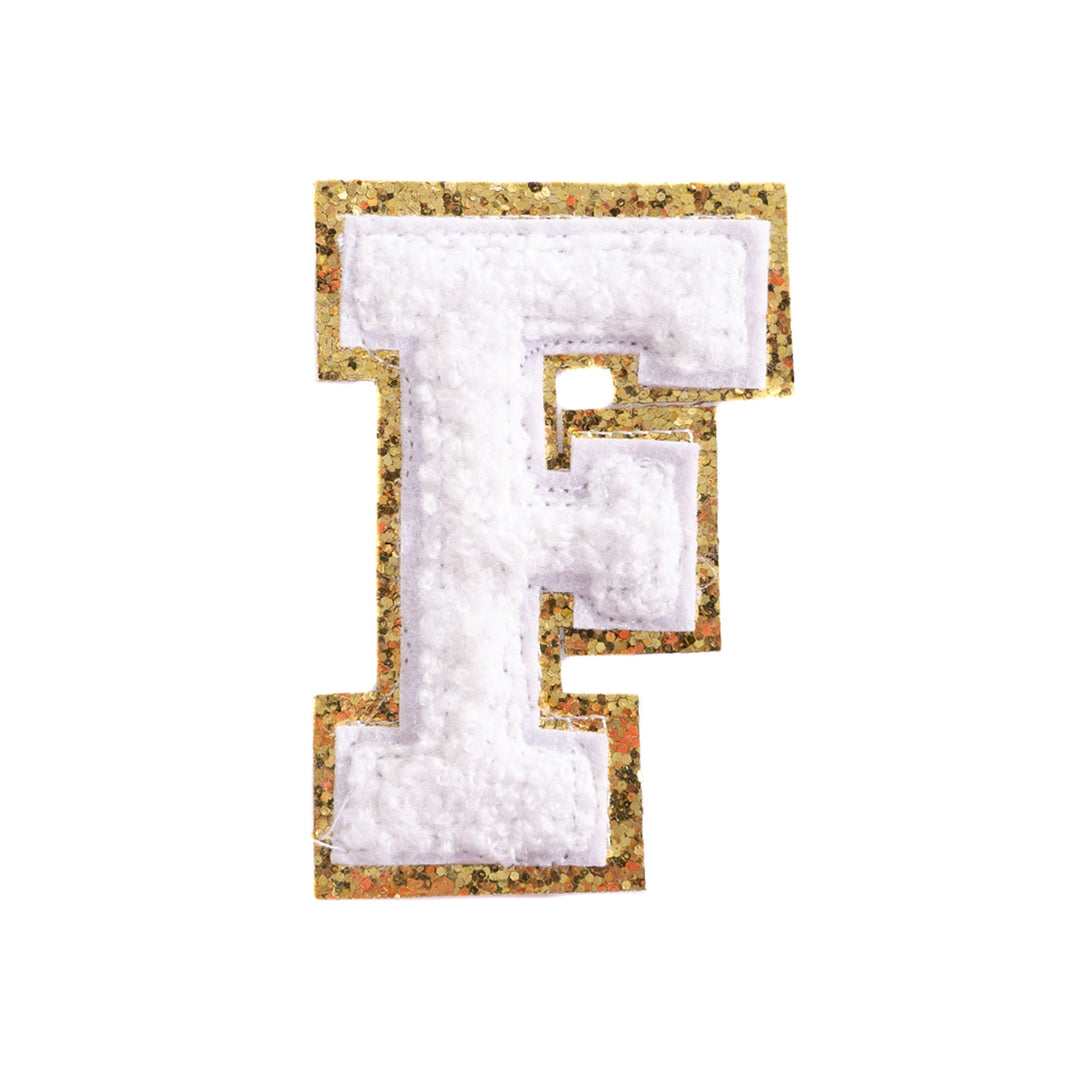 3" Chenille Sparkle Letter Patches — White