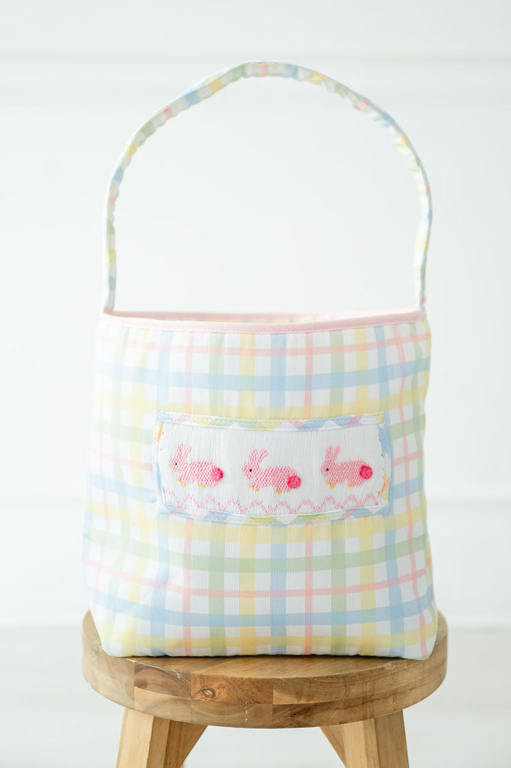 Pink Smocked Bunnies Easter Basket