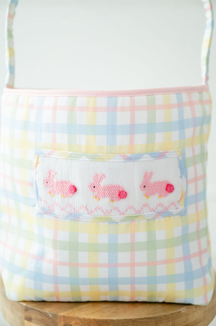 Pink Smocked Bunnies Easter Basket