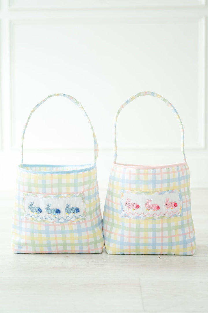 Pink Smocked Bunnies Easter Basket