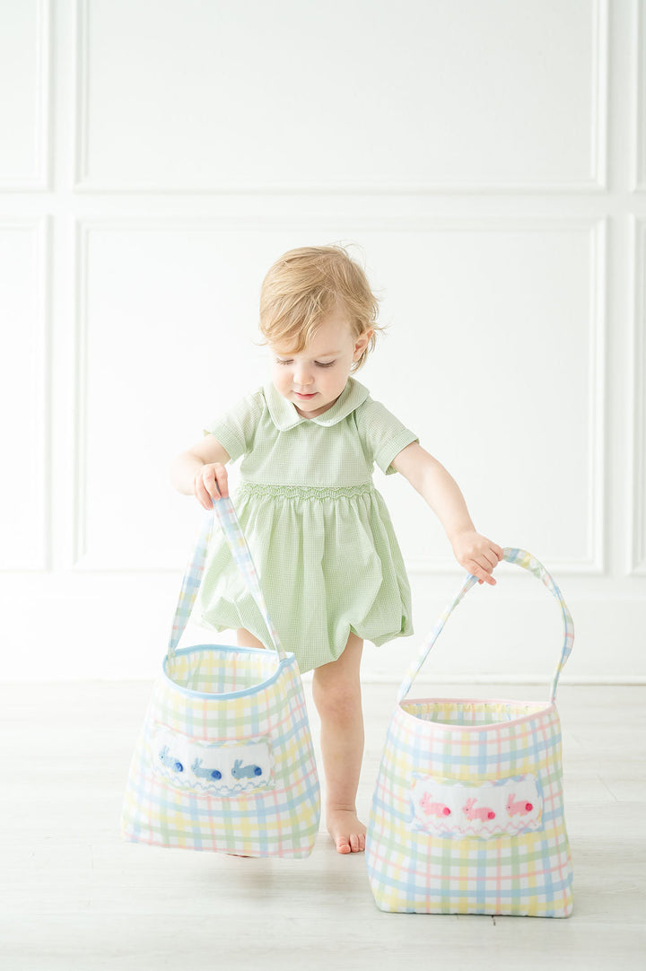 Pink Smocked Bunnies Easter Basket