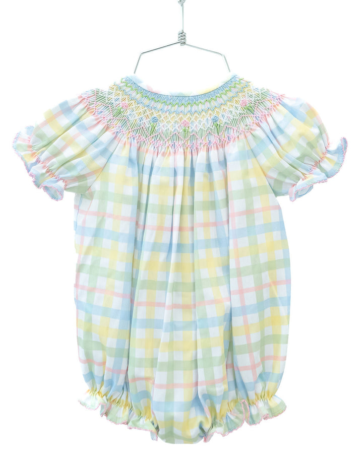 Pastel Smocked Easter Plaid Birdie Bubble