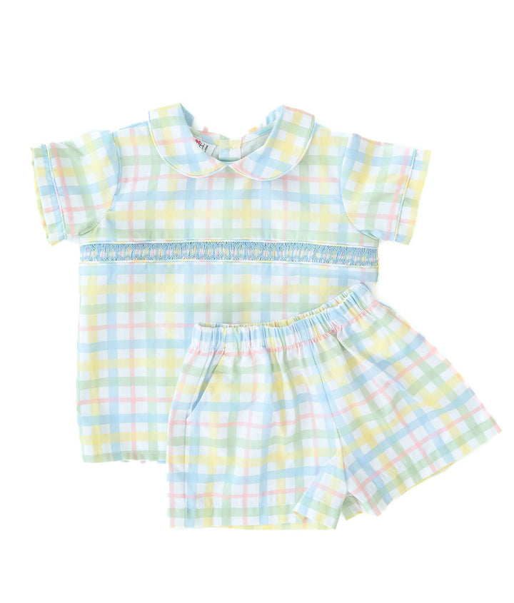 Pastel Smocked Easter Plaid Samuel Shirt/Shorts Set