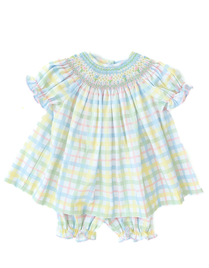 Pastel Smocked Easter Plaid Annabelle Bloomer Set