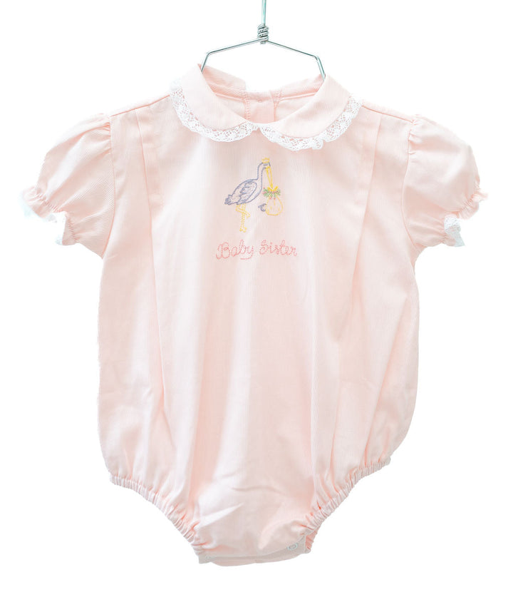 Little Baby Sister Embroidered Stork Bubble