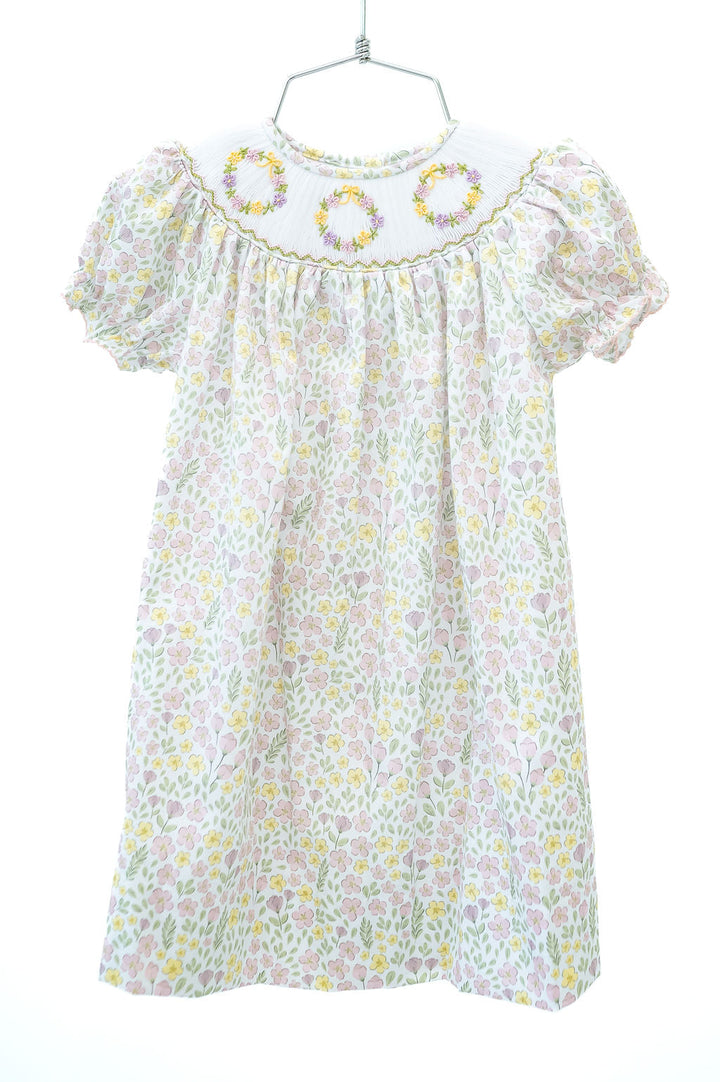 Floral Wreaths Smocked Helen Dress