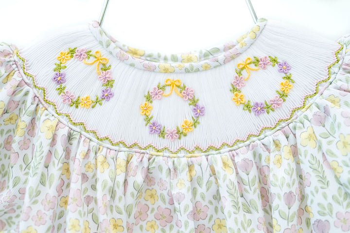 Floral Wreaths Smocked Helen Dress