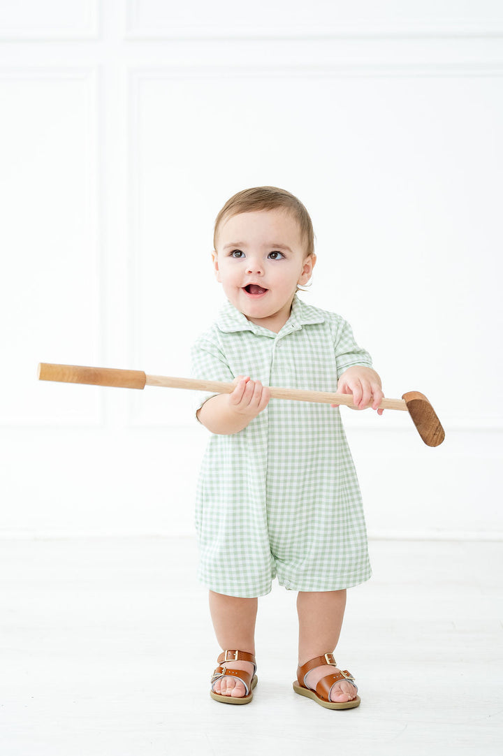 Green Gingham Pima Harold Romper