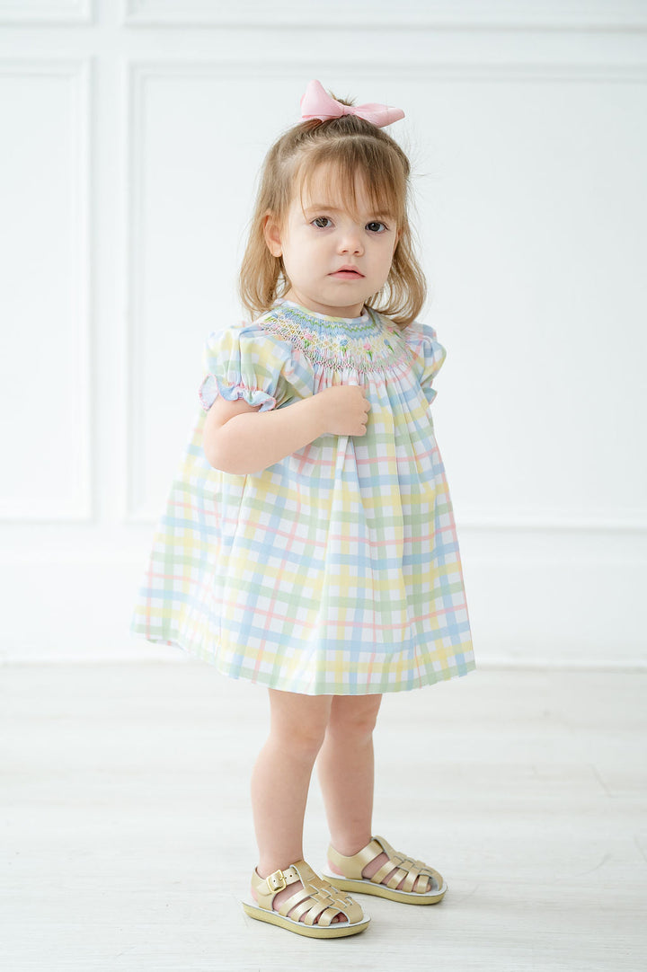 Pastel Smocked Easter Plaid Annabelle Bloomer Set