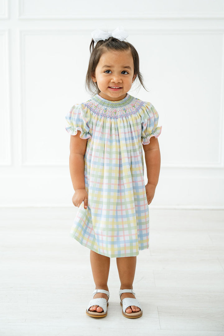Pastel Smocked Easter Plaid Helen Dress