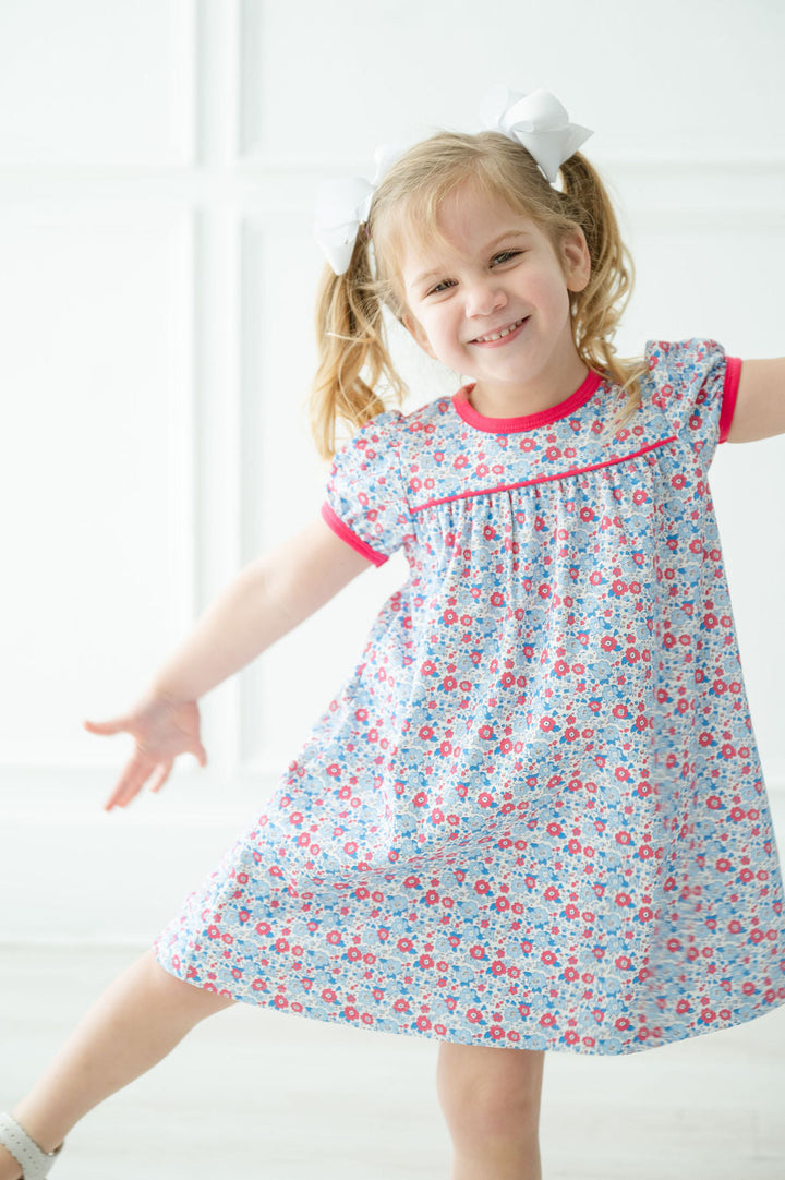 Periwinkle Poppy Floral Pima Catherine Dress