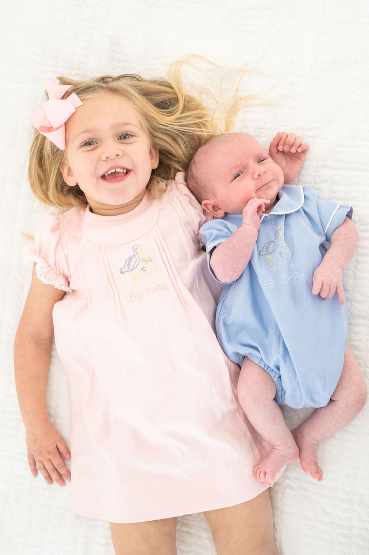 Little Baby Brother Embroidered Stork Bubble