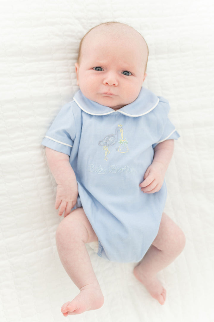 Little Baby Brother Embroidered Stork Bubble