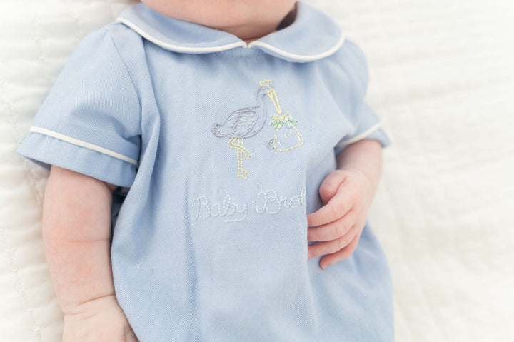 Little Baby Brother Embroidered Stork Bubble