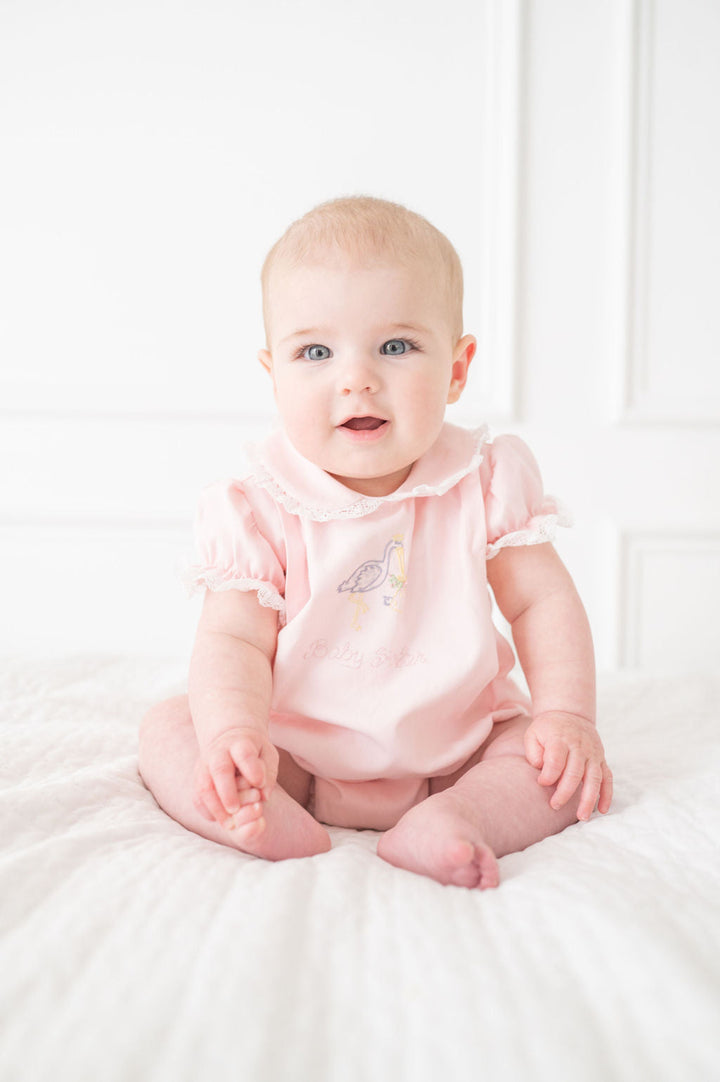 Little Baby Sister Embroidered Stork Bubble