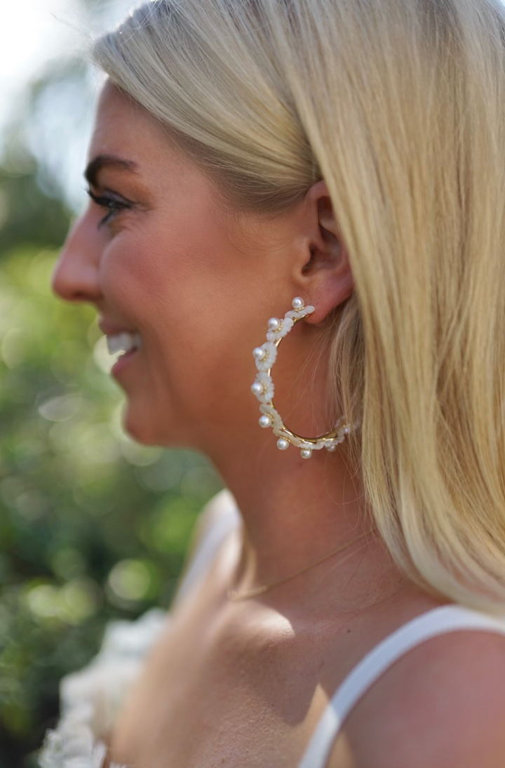 mother of pearl wildflower hoops