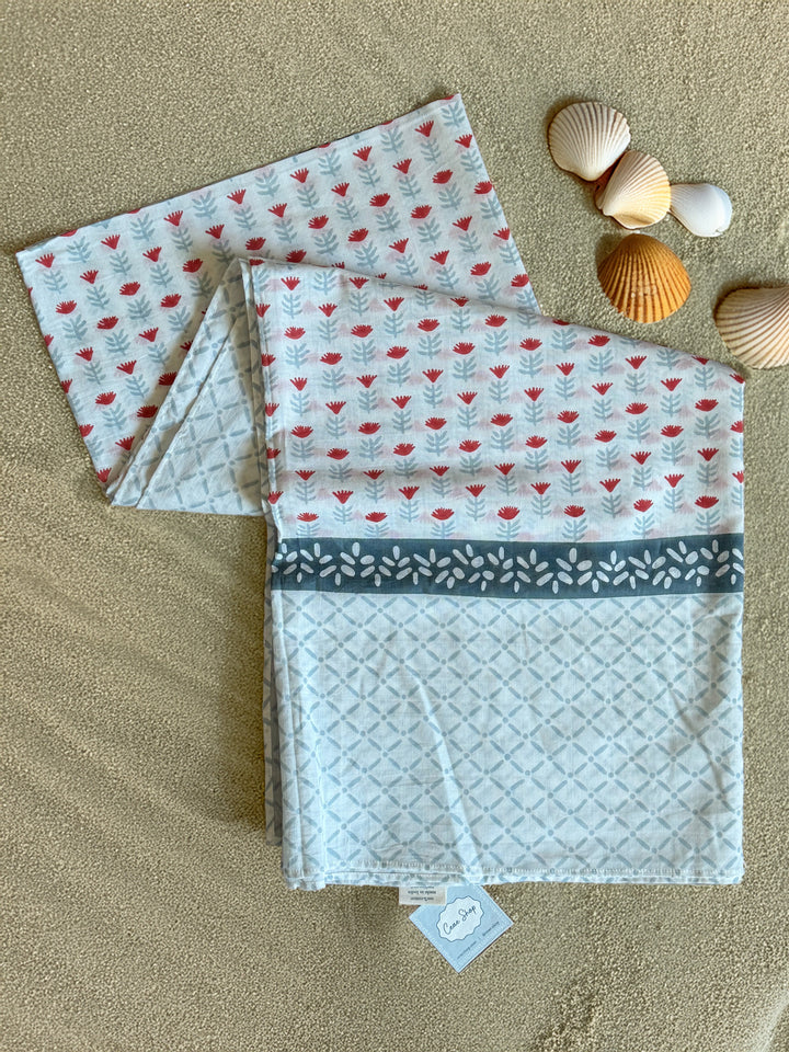 Block Print Pareo in Claire Poppy