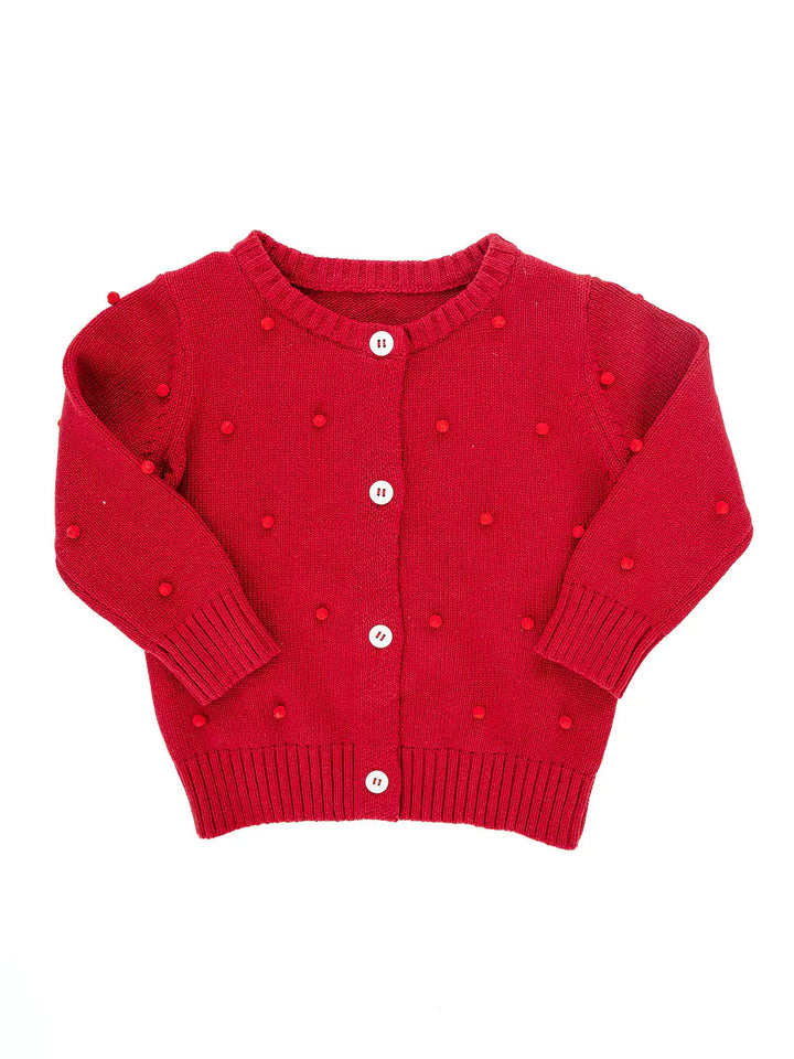 Red Pom Pom Cardigan