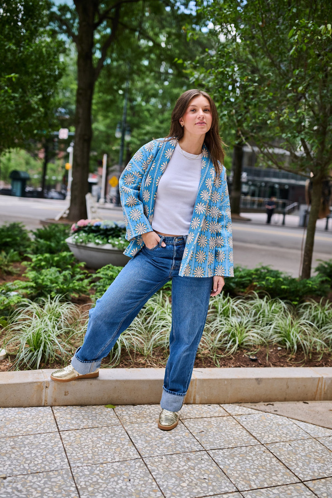 Allison Reversible Quilted Jacket - Blue Daisy
