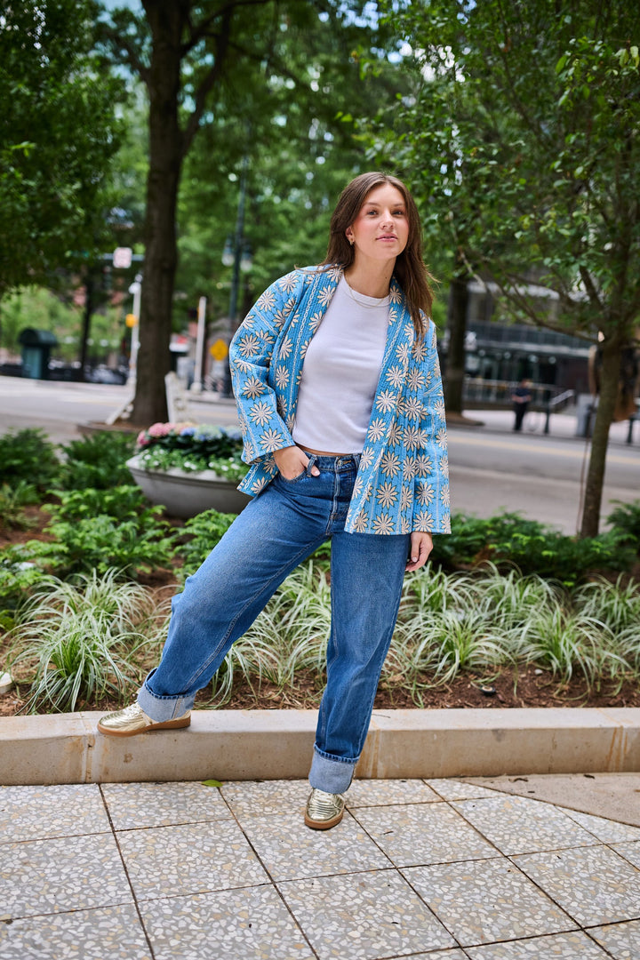 Allison Reversible Quilted Jacket - Blue Daisy