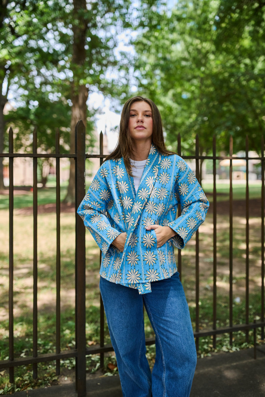 Allison Reversible Quilted Jacket - Blue Daisy