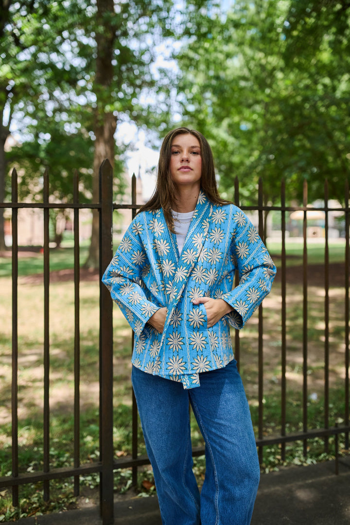 Allison Reversible Quilted Jacket - Blue Daisy