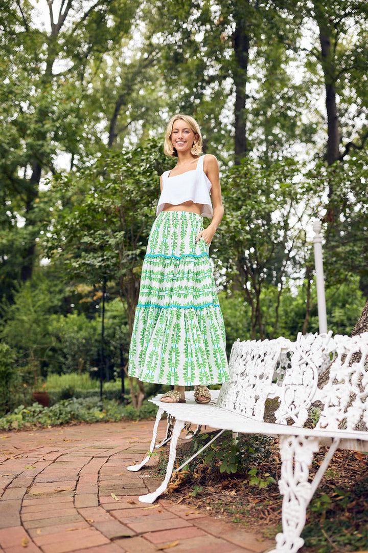 Triple Tiered Maxi Skirt - Palm Leaf