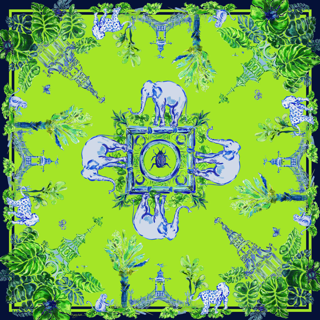 Apple Green Elephant Walk - Chinoiserie in the Jungle Scarf