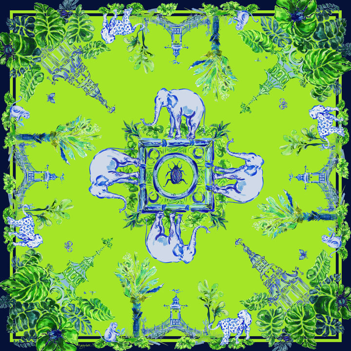 Apple Green Elephant Walk - Chinoiserie in the Jungle Scarf