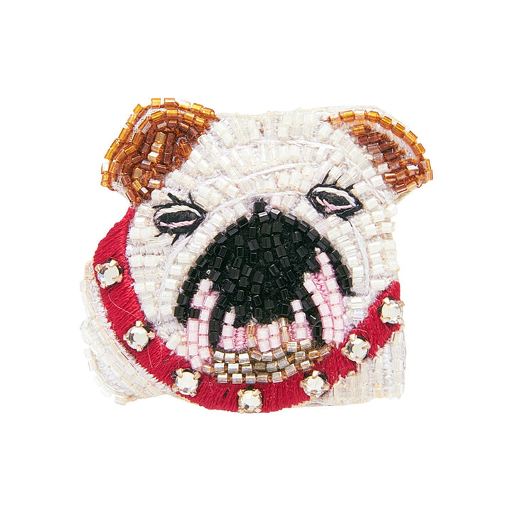 Bulldog Brooch White Brown