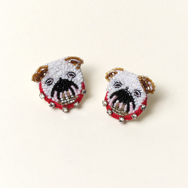 Bulldog Stud Earrings White