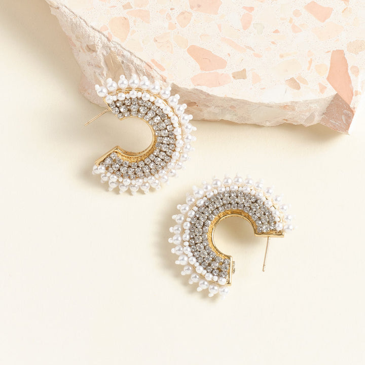 Mini Pearl Fiona Hoop Earrings White