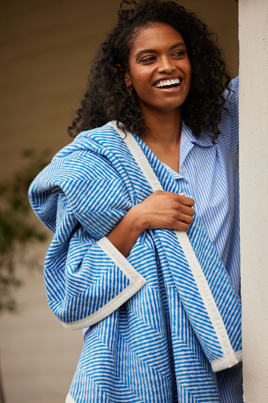 Harborview Herringbone Bright Blue Midi Blanket