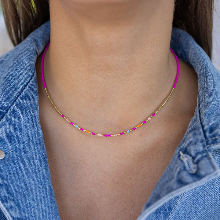 Hot Pink Beaded Necklace