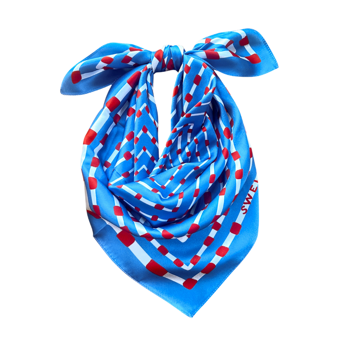 Powder Blue + Red Scarf