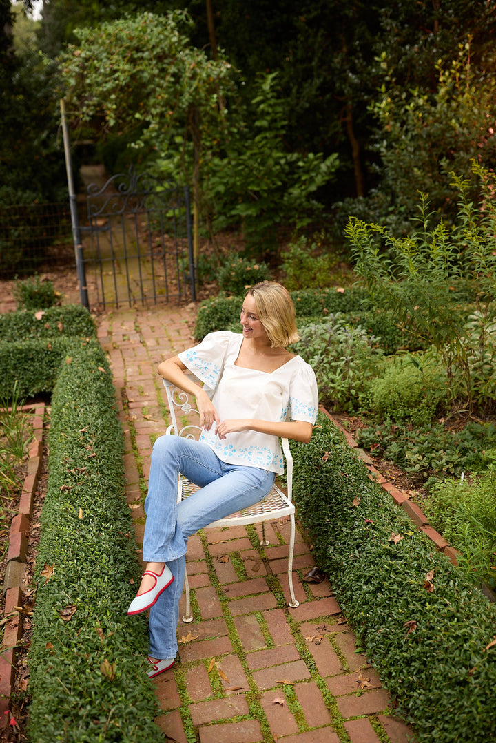 Georgia Blouse - Embroidered Periwinkle