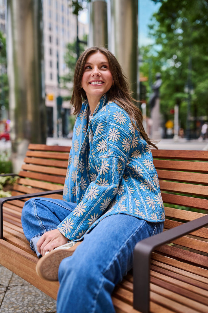 Allison Reversible Quilted Jacket - Blue Daisy