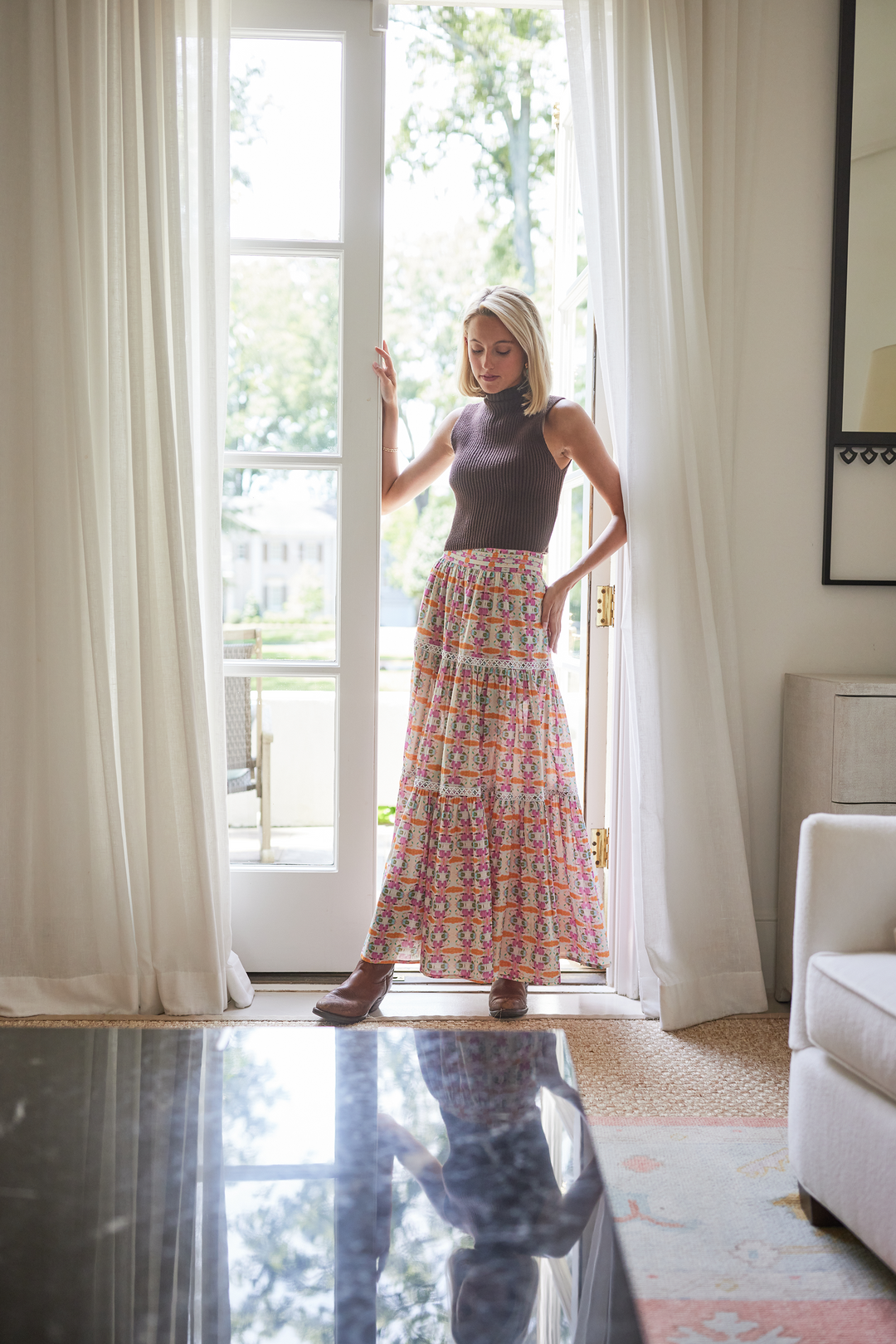 Triple Tiered Maxi Skirt - Begonia