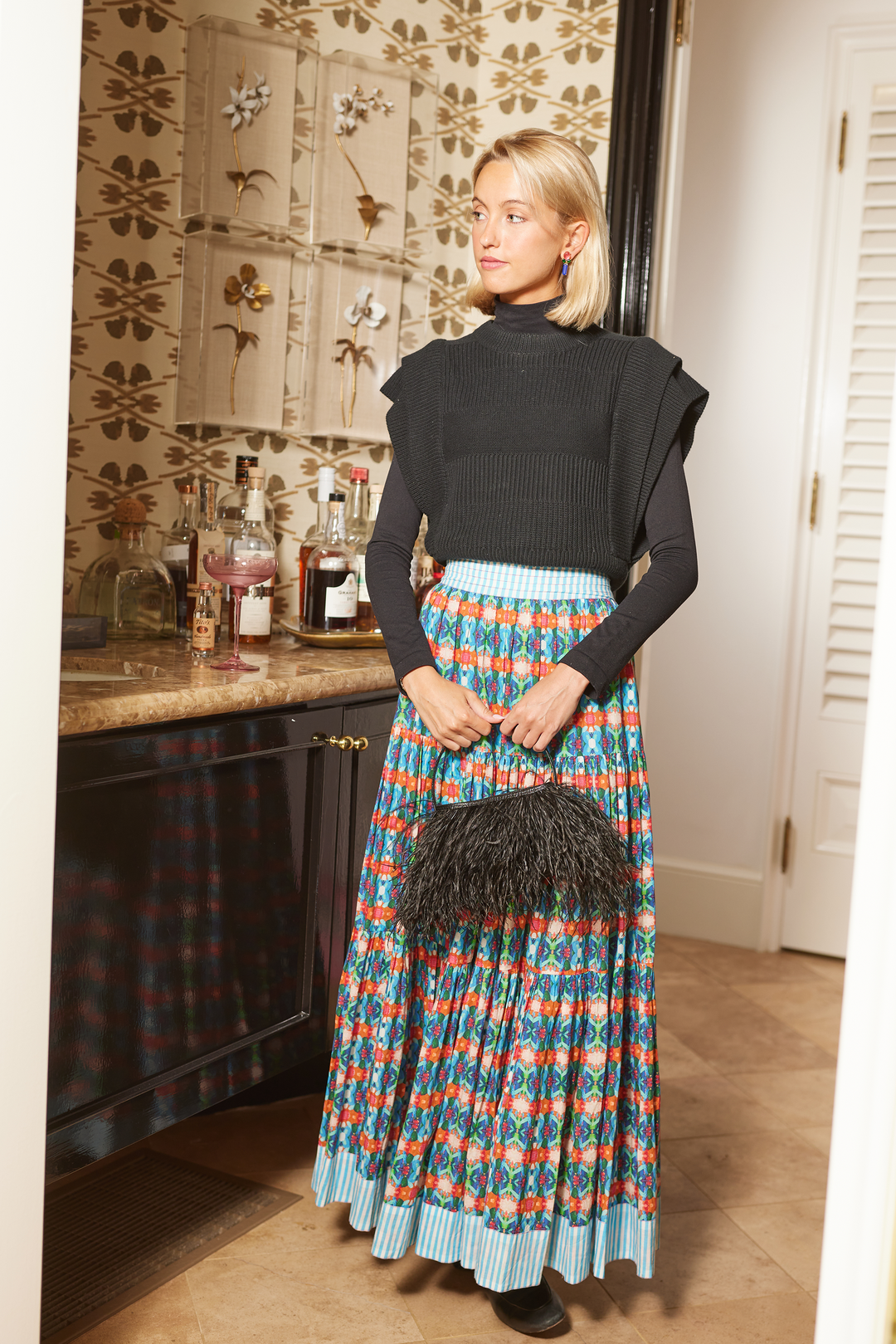 Triple Tiered Maxi Skirt - Blue Lotus