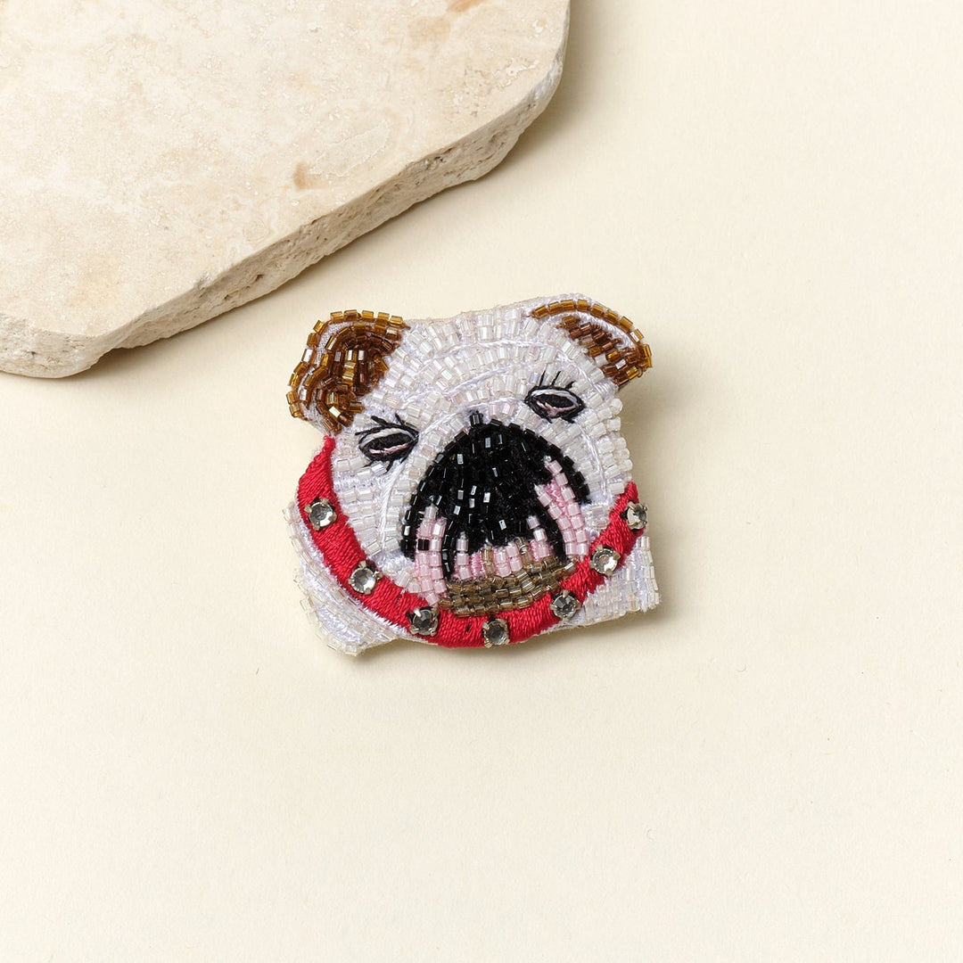 Bulldog Brooch White Brown